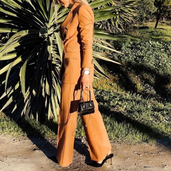 ZARA DARK CAMEL PANTS WIDE LEG NEW XS - Picture 8 of 12